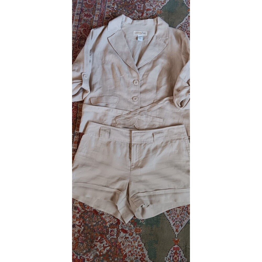 London Jean Chino Casual Shorts + Jacket Set Tan Linen Size 10/Medium
